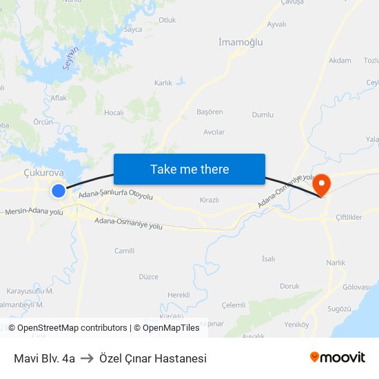 Mavi Blv. 4a to Özel Çınar Hastanesi map