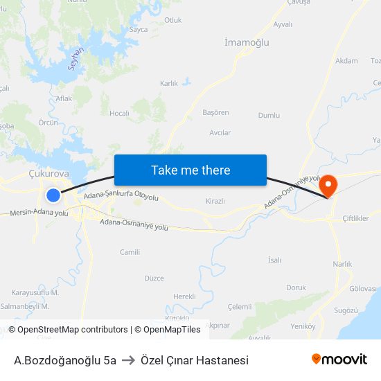 A.Bozdoğanoğlu 5a to Özel Çınar Hastanesi map