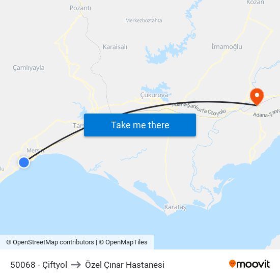 50068 - Çiftyol to Özel Çınar Hastanesi map