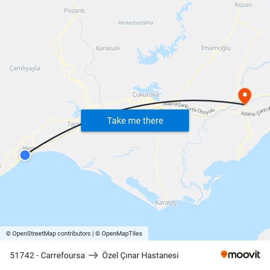 51742 - Carrefoursa to Özel Çınar Hastanesi map