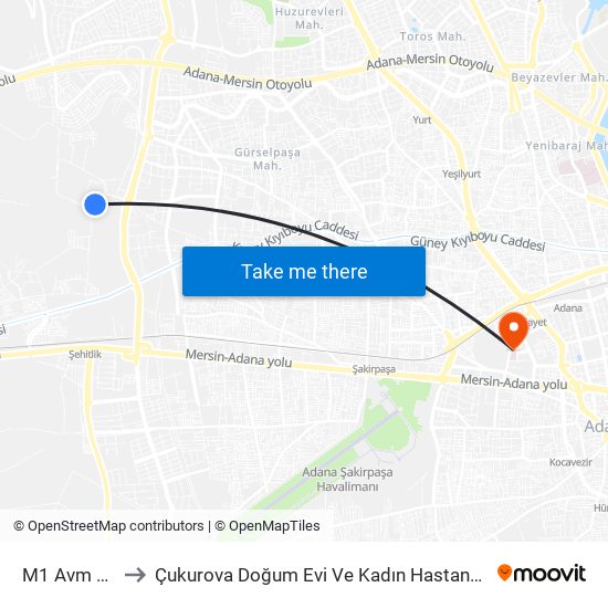 M1 Avm 2a to Çukurova Doğum Evi Ve Kadın Hastanesi map