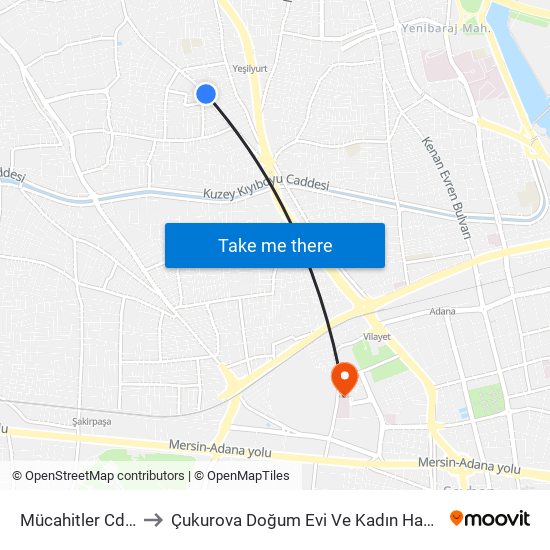 Mücahitler Cd. 6a to Çukurova Doğum Evi Ve Kadın Hastanesi map