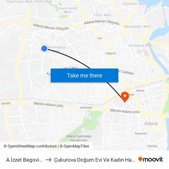 A.İzzet Begoviç 5b to Çukurova Doğum Evi Ve Kadın Hastanesi map