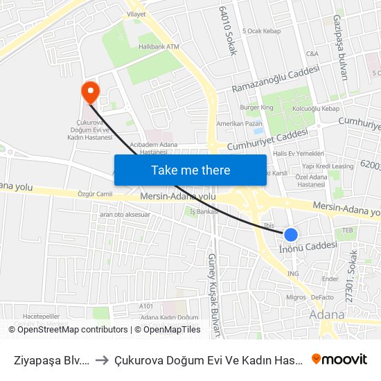 Ziyapaşa Blv. 1b to Çukurova Doğum Evi Ve Kadın Hastanesi map