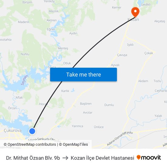 Dr. Mithat Özsan Blv. 9b to Kozan İlçe Devlet Hastanesi map