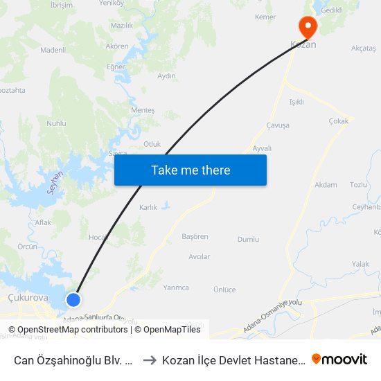 Can Özşahinoğlu Blv. 1a to Kozan İlçe Devlet Hastanesi map