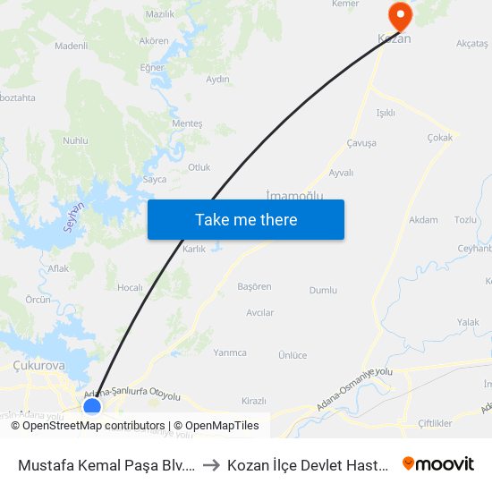 Mustafa Kemal Paşa Blv. 11b to Kozan İlçe Devlet Hastanesi map