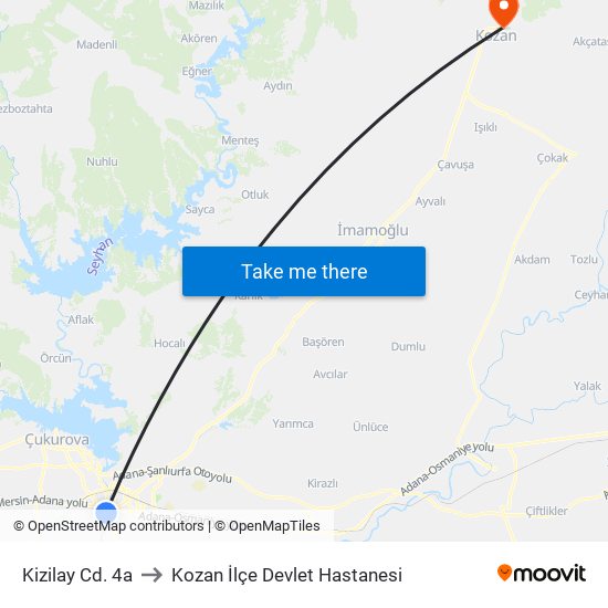 Kizilay Cd. 4a to Kozan İlçe Devlet Hastanesi map