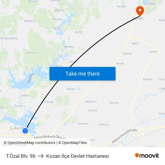 T.Özal Blv. 9b to Kozan İlçe Devlet Hastanesi map