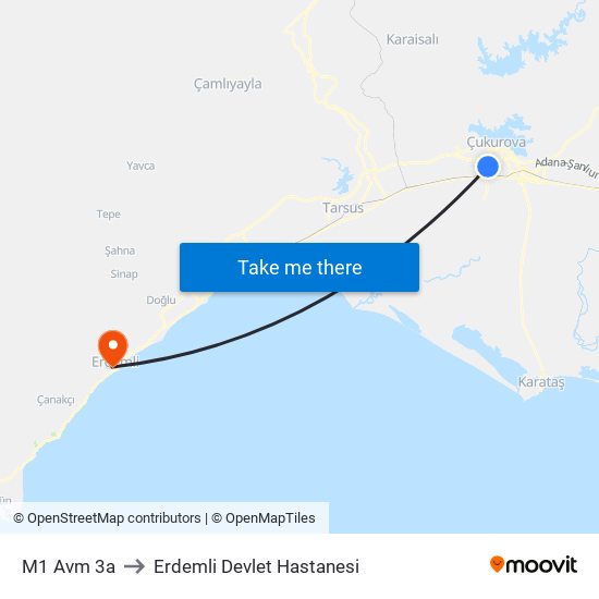 M1 Avm 3a to Erdemli Devlet Hastanesi map