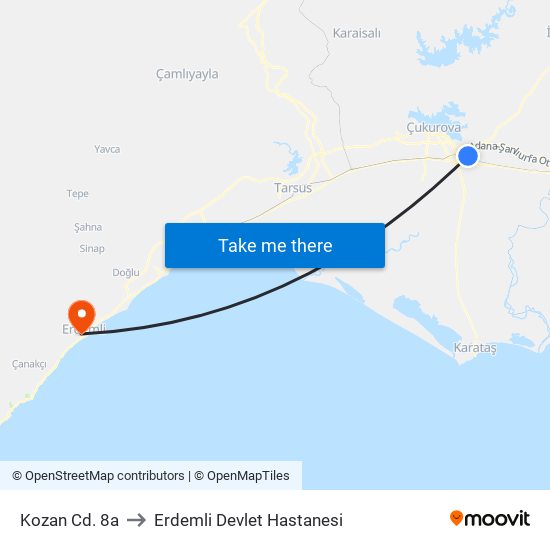 Kozan Cd. 8a to Erdemli Devlet Hastanesi map