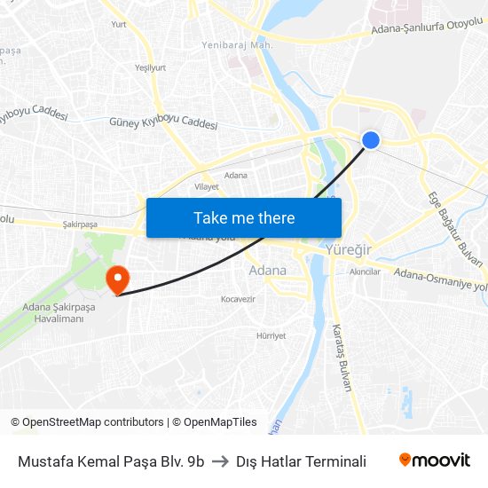 Mustafa Kemal Paşa Blv. 9b to Dış Hatlar Terminali map