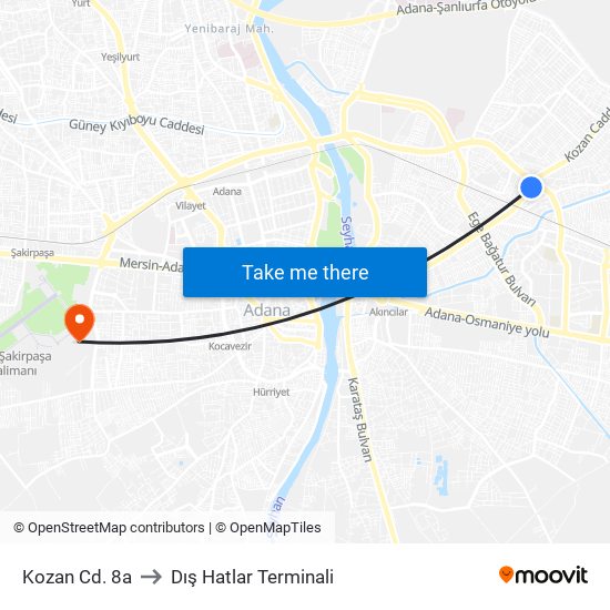 Kozan Cd. 8a to Dış Hatlar Terminali map