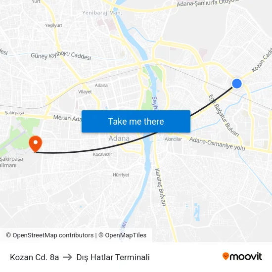 Kozan Cd. 8a to Dış Hatlar Terminali map