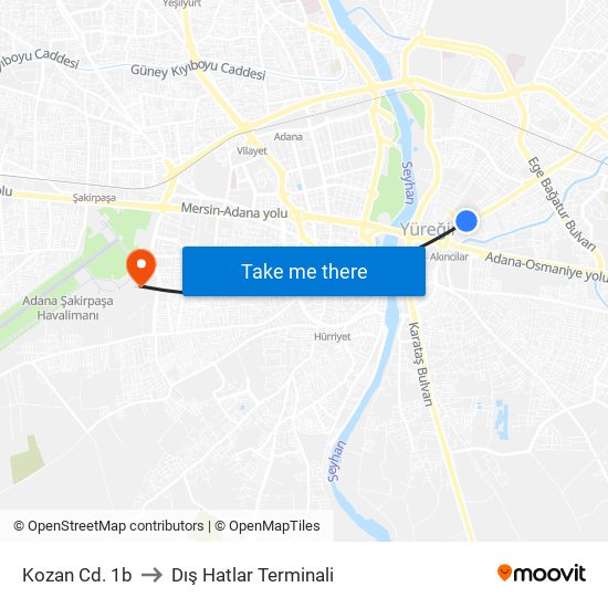 Kozan Cd. 1b to Dış Hatlar Terminali map