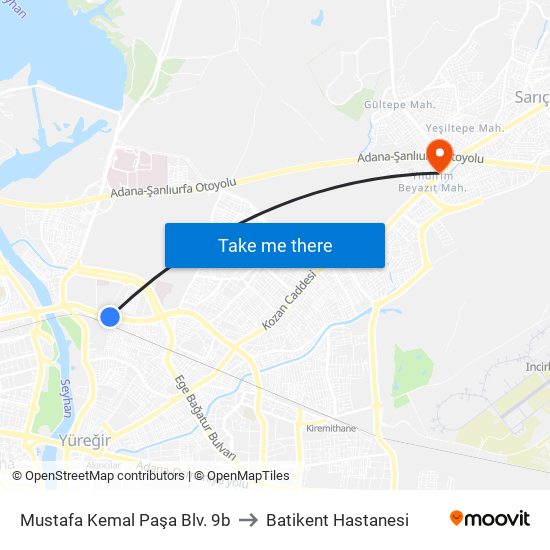 Mustafa Kemal Paşa Blv. 9b to Batikent Hastanesi map
