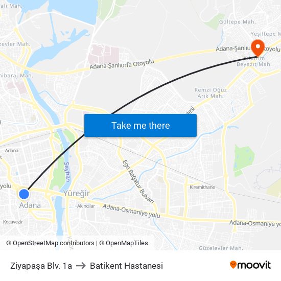 Ziyapaşa Blv. 1a to Batikent Hastanesi map