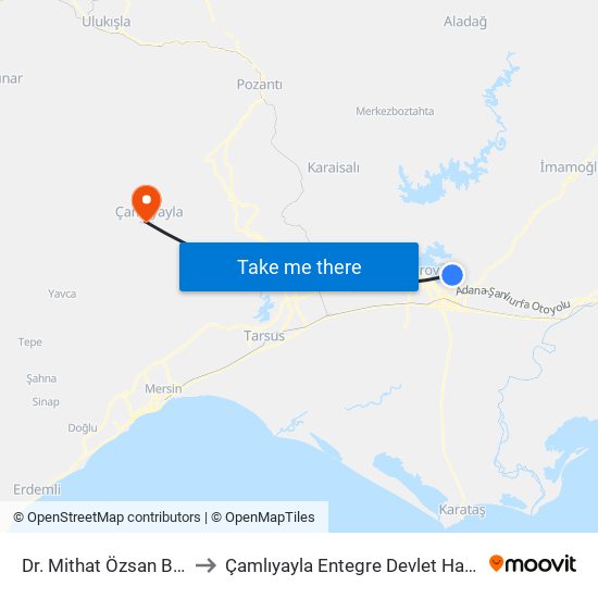 Dr. Mithat Özsan Blv. 9b to Çamlıyayla Entegre Devlet Hastanesi map