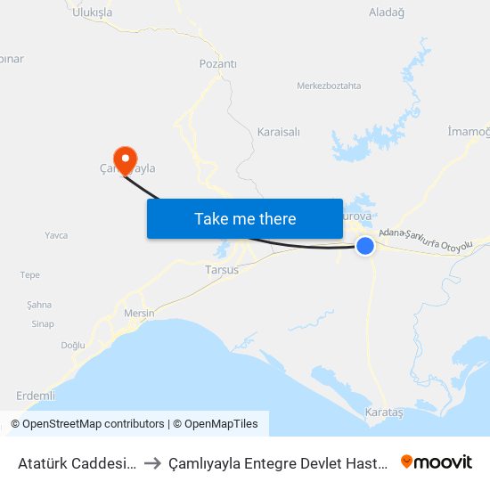 Atatürk Caddesi 1b to Çamlıyayla Entegre Devlet Hastanesi map
