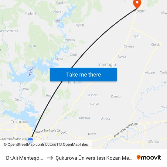 Dr.Ali Menteşoğlu Cd. 2a to Çukurova Üniversitesi Kozan Meslek Yüksekokulu map