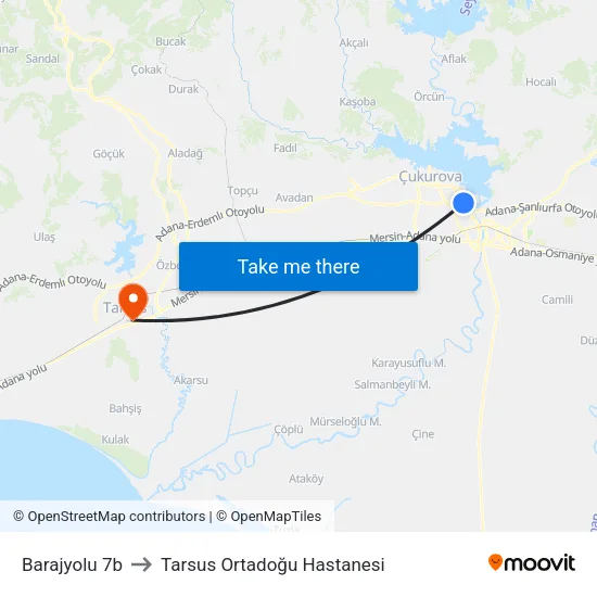 Barajyolu 7b to Tarsus Ortadoğu Hastanesi map