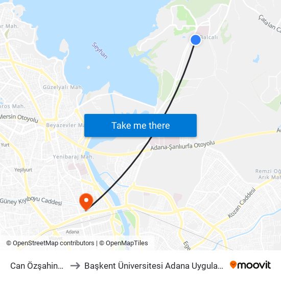 Can Özşahinoğlu Blv. 1a to Başkent Üniversitesi Adana Uygulama Ve Araştırma Merkezi map