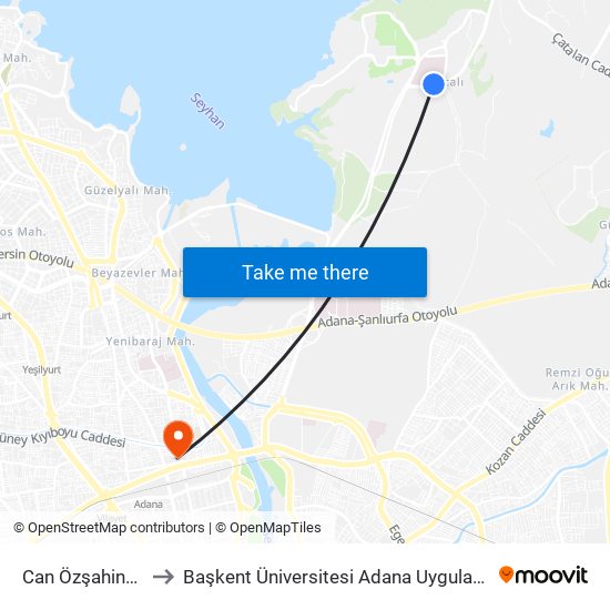 Can Özşahinoğlu Blv. 1b to Başkent Üniversitesi Adana Uygulama Ve Araştırma Merkezi map
