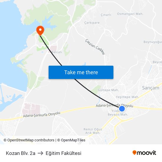 Kozan Blv. 2a to Eğitim Fakültesi map