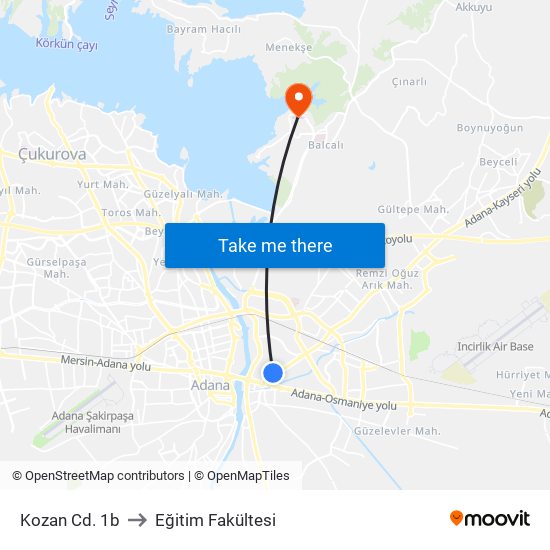 Kozan Cd. 1b to Eğitim Fakültesi map