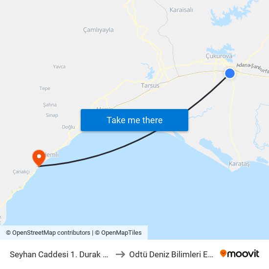 Seyhan Caddesi 1. Durak Taşköprü to Odtü Deniz Bilimleri Enstitüsü map