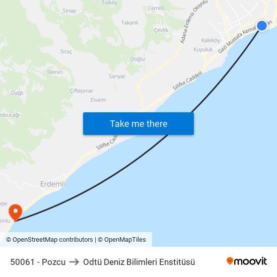 50061 - Pozcu to Odtü Deniz Bilimleri Enstitüsü map