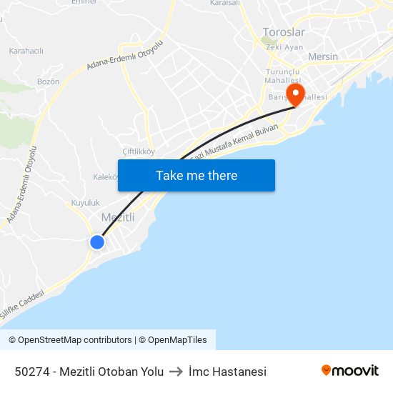 50274 - Mezitli Otoban Yolu to İmc Hastanesi map