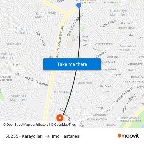 50255 - Karayolları to İmc Hastanesi map