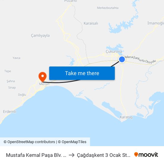 Mustafa Kemal Paşa Blv. 9b to Çağdaşkent 3 Ocak Stadı map