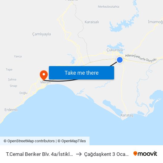 T.Cemal Beriker Blv. 4a/İstiklal Metro to Çağdaşkent 3 Ocak Stadı map
