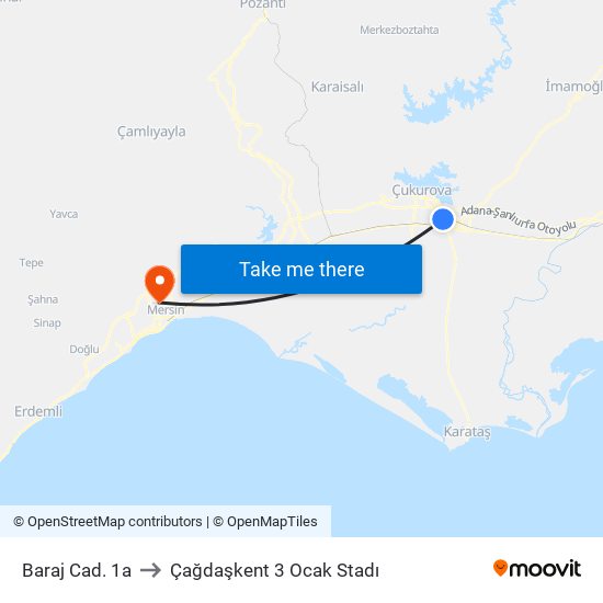 Baraj Cad. 1a to Çağdaşkent 3 Ocak Stadı map
