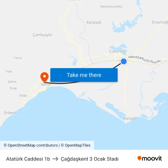 Atatürk Caddesi 1b to Çağdaşkent 3 Ocak Stadı map