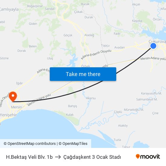 H.Bektaş Veli Blv. 1b to Çağdaşkent 3 Ocak Stadı map