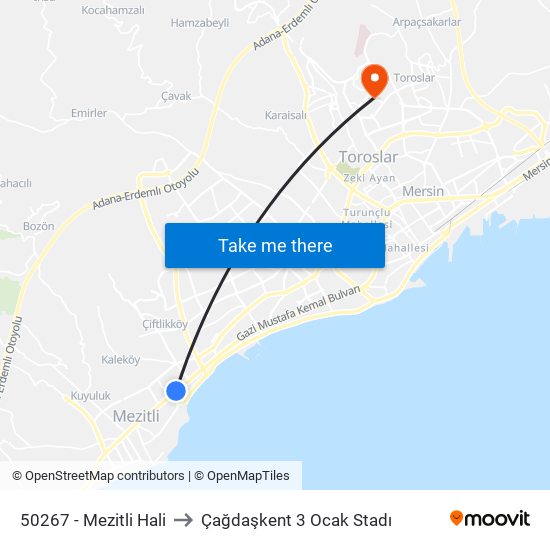 50267 - Mezitli Hali to Çağdaşkent 3 Ocak Stadı map