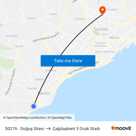 50276 - Doğuş Sitesi to Çağdaşkent 3 Ocak Stadı map