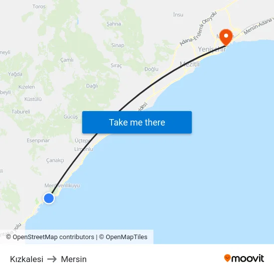 Kızkalesi to Mersin map