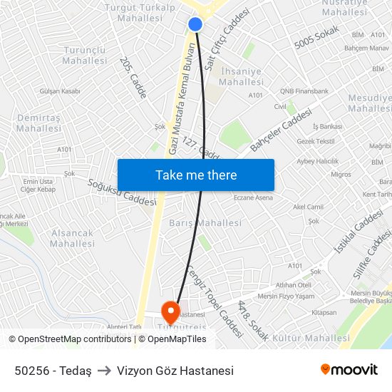 50256 - Tedaş to Vizyon Göz Hastanesi map