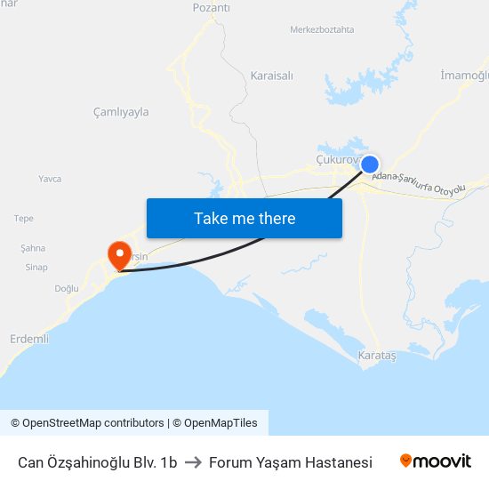 Can Özşahinoğlu Blv. 1b to Forum Yaşam Hastanesi map