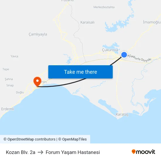 Kozan Blv. 2a to Forum Yaşam Hastanesi map