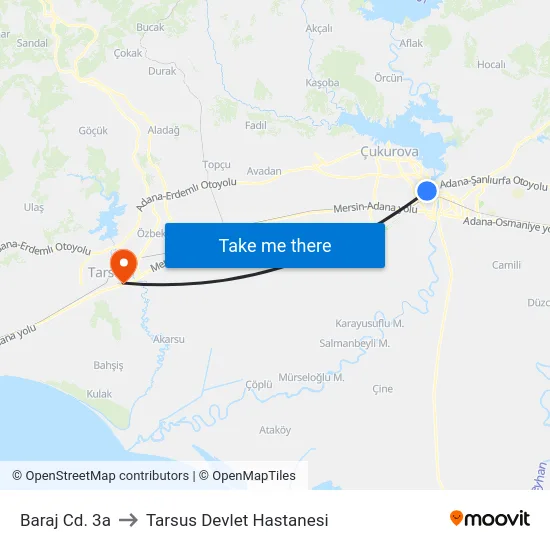 Baraj Cd. 3a to Tarsus Devlet Hastanesi map