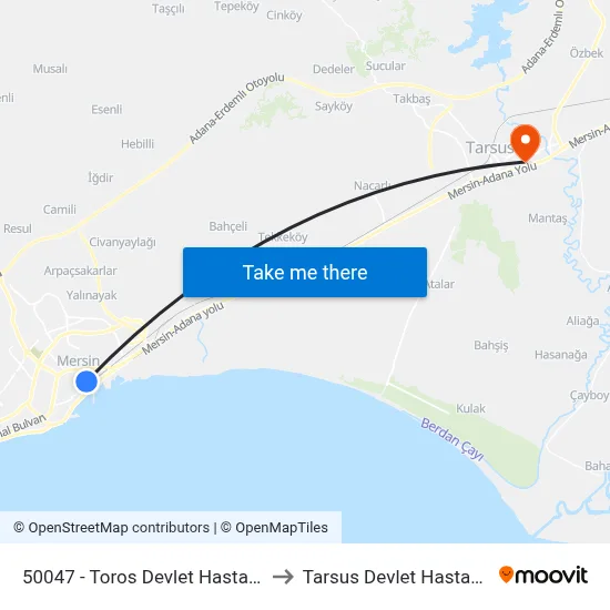 50047 - Toros Devlet Hastanesi to Tarsus Devlet Hastanesi map