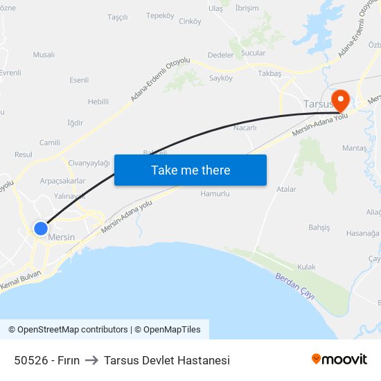 50526 - Fırın to Tarsus Devlet Hastanesi map