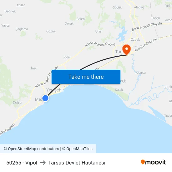 50265 - Vipol to Tarsus Devlet Hastanesi map
