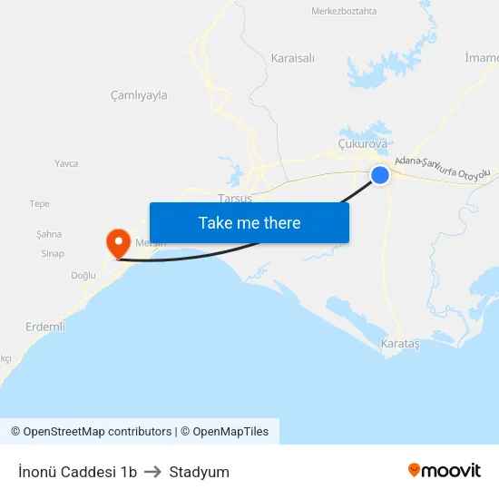 İnonü Caddesi 1b to Stadyum map