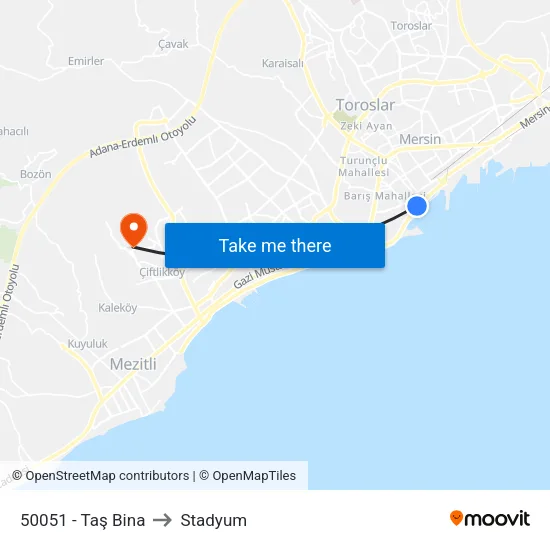 50051 - Taş Bina to Stadyum map
